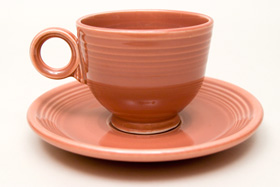 50s Fiesta Rose Fiesta Teacup and Saucer Fiestaware Pottery For Sale 50s Fiesta Rose Fiesta Teacup and Saucer Fiestaware Pottery For Sale