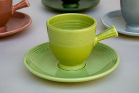 50s Fiestaware Chartreuse AD Demitasse Cup and Saucer Set 50s Fiestaware Chartreuse AD Demitasse Cup and Saucer Set