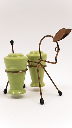 Vintage Harlequin Pottery Salt and Pepper Shakers in Original Forest Green Glaze