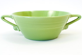 Vintage Harlequin Pottery Cream Soup Bowl in Original Chartreuse Glaze 50s Art Deco Dinnerware