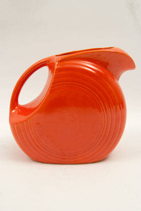 Vintage Fiestaware Disk Water Pitcher in Original Radioactive Red Glaze For Sale Vintage Fiestaware Disk Water Pitcher in Original Radioactive Red Glaze For Sale