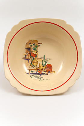 Hacienda Decal Ware Homer Laughlin Red Stripe Round Nappy Bowl