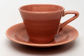 Vintage Harlequin Pottery Rose Cup and Saucer Set For Sale
Vintage Harlequin Pottery Rose Cup and Saucer Set For Sale