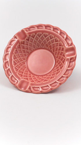 Harlequin Pottery Basketweave Ashtray in Original 40s Rose Glaze Harlequin Pottery Basketweave Ashtray in Original 40s Rose Glaze