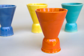 Vintage Harlequin Double Egg Cup in Red: Harlequin Dinnerware 30s 40s American Solid Color Dinnerware For Sale
Vintage Harlequin Double Egg Cup in Red: Harlequin Dinnerware 30s 40s American Solid Color Dinnerware For Sale