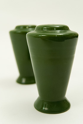 Vintage Harlequin Pottery Salt and Pepper Shakers in Original Forest Green Glaze