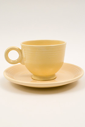 50s Fiesta Chartreuse Fiesta Teacup and Saucer Fiestaware Pottery For Sale