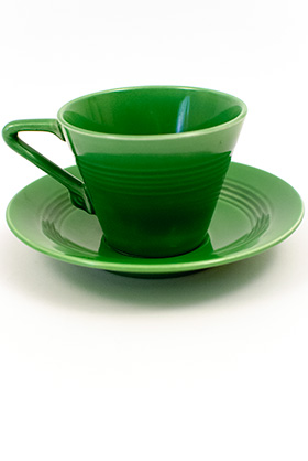 Medium Green Vintage Harlequin Pottery Teacup and Saucer Set