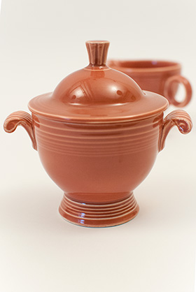 Vintage Fiesta Sugar Bowl and Creamer Set in Original 50s Rose Glaze