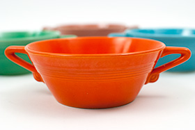 Vintage Harlequin Pottery Cream Soup Bowl in Original Red Glaze 40s Art Deco Dinnerware