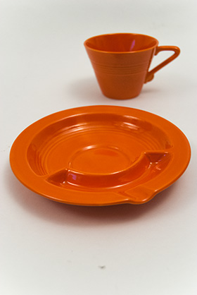 Harlequin Pottery Saucer Ashtray in Radioactive Red Glaze Harlequin Pottery Saucer Ashtray in Radioactive Red Glaze