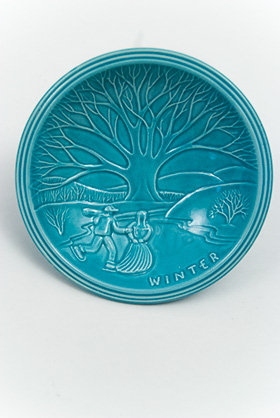Homer Laughlin 1940 New York Worlds Fair Winter Scene in Original Turquoise Glaze Homer Laughlin 1940 New York Worlds Fair Winter Scene in Original Turquoise Glaze