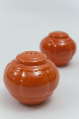Riviera Homer Laughlin Pottery Radioactive Red Salt and Pepper Shakers
