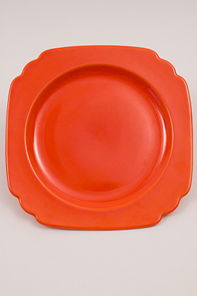 Vintage Riviera Pottery Nine Inch Luncheon Plate in Original Radioactive Red Glaze