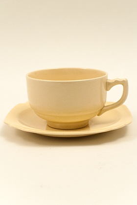 Vintage Riviera Pottery Teacup and Saucer Set in Original Ivory Vellum Glaze