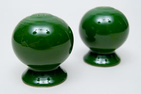 Vintage Fiestaware Salt and Pepper Shakers in Original 50s Forest Green Glaze For Sale Vintage Fiestaware Salt and Pepper Shakers in Original 50s Forest Green Glaze For Sale