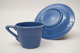 Harlequin Demitasse Cup Saucer Set Mauve Blue Original Glaze