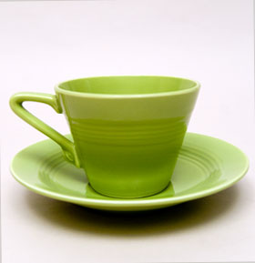 Vintage Harlequin Pottery Chartreuse Cup and Saucer Set For Sale
Vintage Harlequin Pottery Chartreuse Cup and Saucer Set For Sale