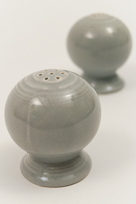 Vintage Fiestaware Salt and Pepper Shakers in Original 50s Gray Glaze For Sale Vintage Fiestaware Salt and Pepper Shakers in Original 50s Gray Glaze For Sale