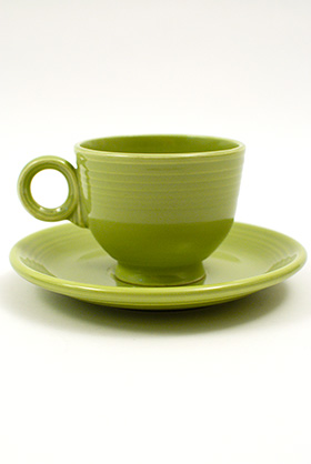 50s Fiesta Chartreuse Fiesta Teacup and Saucer Fiestaware Pottery For Sale