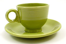 50s Fiesta Chartreuse Fiesta Teacup and Saucer Fiestaware Pottery For Sale