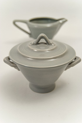 Harlequin Pottery Sugar Creamer Set Original 50s Gray Glaze