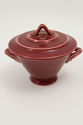 Harlequin Pottery Sugar Bowl in Original Maroon Glaze