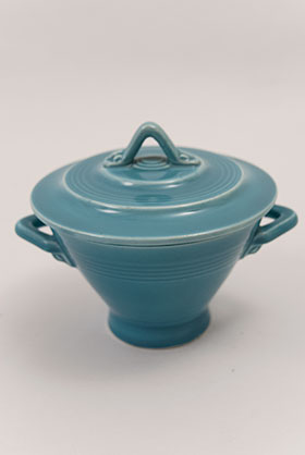 Harlequin Pottery Sugar Bowl in Original Mauve Blue Glaze