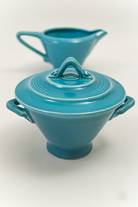 Harlequin Pottery Sugar Creamer Set Original Turquoise Glaze