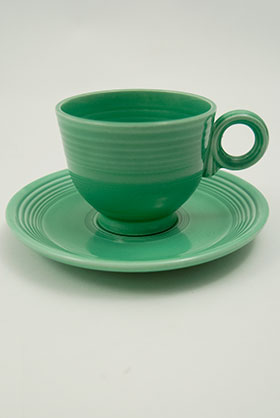 Original Green Fiesta Teacup and Saucer Fiestaware Pottery For Sale