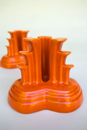 Vintage Fiesta Tripod Candle Holders in Red: Hard to Find Go-Along Fiestaware Pottery For Sale
Vintage Fiesta Tripod Candle Holders in Red: Hard to Find Go-Along Fiestaware Pottery For Sale