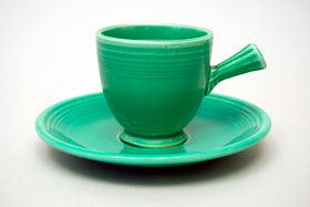 Original Green Vintage Fiesta Demitasse Cup and Saucer Set Fiestaware Pottery For Sale Original Green Vintage Fiesta Demitasse Cup and Saucer Set Fiestaware Pottery For Sale