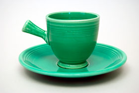 Original Green Vintage Fiesta Demitasse Cup and Saucer Set Fiestaware Pottery For Sale