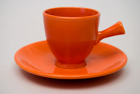 Radioactive Red Vintage Fiesta Demitasse Cup and Saucer Set Fiestaware Pottery For Sale Radioactive Red Vintage Fiesta Demitasse Cup and Saucer Set Fiestaware Pottery For Sale