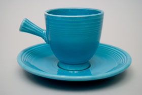 Turquoise Vintage Fiesta Demitasse Cup and Saucer Set Fiestaware Pottery For Sale Turquoise Vintage Fiesta Demitasse Cup and Saucer Set Fiestaware Pottery For Sale