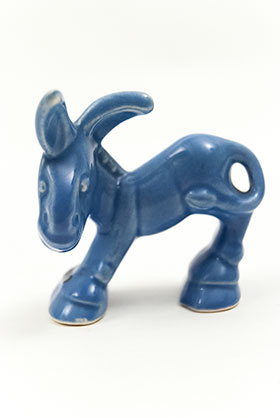 Harlequin Animal Novelty Donkey in Mauve Blue Glaze Homer Laughlin Pottery for Woolworths