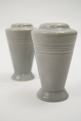 Vintage Harlequin Pottery Salt and Pepper Shakers in Original 50s Gray Glaze