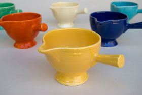 
Vintage Fiestaware Stick Handled Creamer in Original Yellow Glaze For Sale
