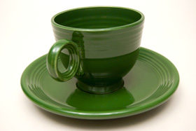 50s Fiesta Forest Green Fiesta Teacup and Saucer Fiestaware Pottery For Sale