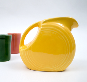 Vintage Fiesta Disk Juice Pitcher in Harlequin Yellow Glaze 30s 40s Americana Dinnerware