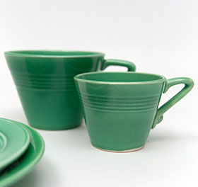Harlequin Demitasse Cup Saucer Set Original Green Glaze