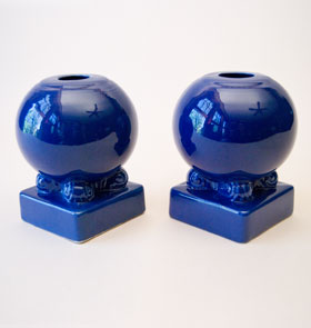 Vintage Fiesta Pottery Bulb Candle Holders in Original Cobalt Glaze for Sale Vintage Fiesta Pottery Bulb Candle Holders in Original Cobalt Glaze for Sale