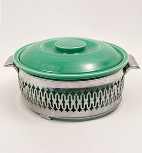 Original Green Kitchen Kraft Casserole with Metal Holder: GoAlong Fiestaware Pottery For Sale Original Green Kitchen Kraft Casserole with Metal Holder: GoAlong Fiestaware Pottery For Sale