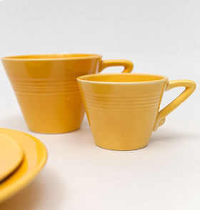 Harlequin Demitasse Cup Saucer Set Original Yellow Glaze