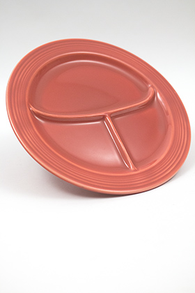 Vintage Fiesta Ten Inch Divided Plate in Original 50s Rose Glaze Vintage Fiesta Ten Inch Divided Plate in Original 50s Rose Glaze