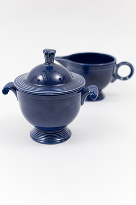 Vintage Fiesta Sugar Bowl and Ring Handled Creamer Set in Original Blue Glaze 30s 40s Pottery Vintage Fiesta Sugar Bowl and Ring Handled Creamer Set in Original Blue Glaze 30s 40s Pottery