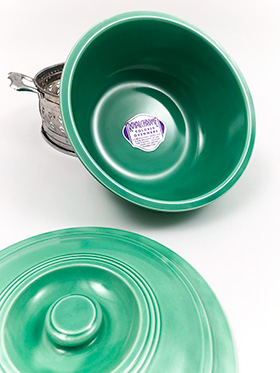 Rare Royal Chrome Foil Sticker Unused Fiesta Original Green Homer Laughlin Promotional Casserole in Metal Holder Rare Royal Chrome Foil Sticker Unused Fiesta Original Green Homer Laughlin Promotional Casserole in Metal Holder