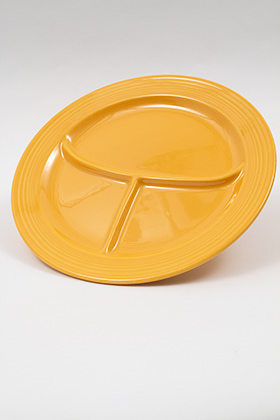  Vintage Fiesta Ten Inch Divided Plate in Original yellow: Genuine, Old, Antique, For Sale, Gift
      