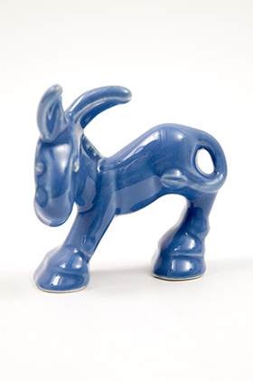 Harlequin Animal Novelty Donkey in Mauve Blue Glaze Homer Laughlin Pottery for Woolworths