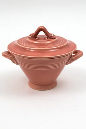 Harlequin Pottery Sugar Bowl in Original Mid-Century Rose Glaze